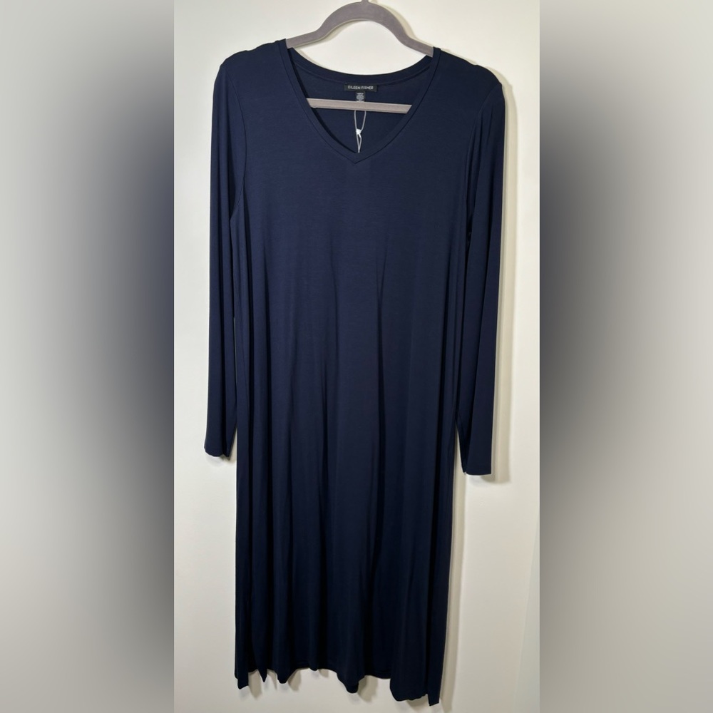 Eileen Fisher Long Sleeve V Neck Midi Dress - NWT - Picture 5 of 12